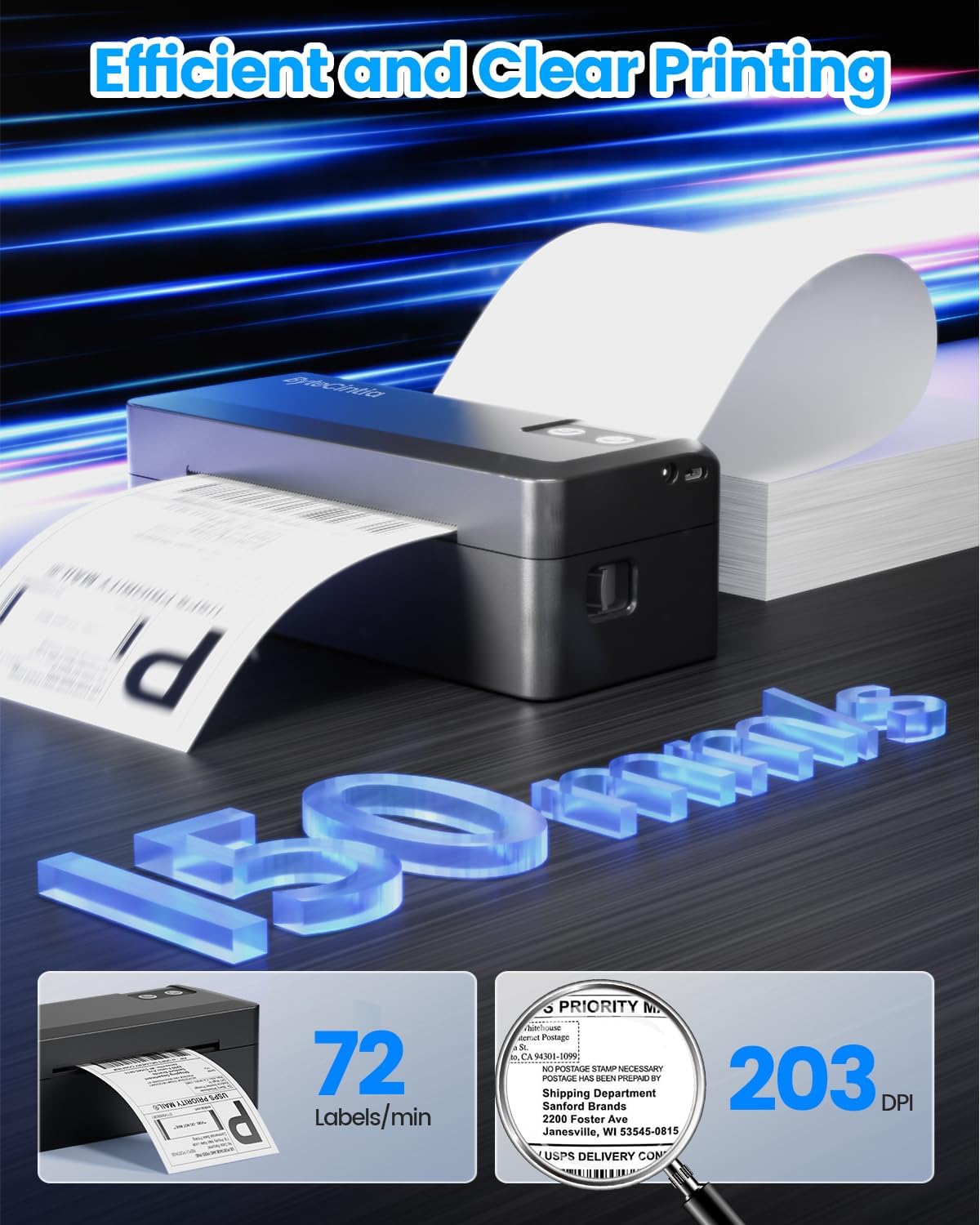 ByteCintia Bluetooth Etikettendrucker, DHL Thermodrucker 4x6 Label Printer