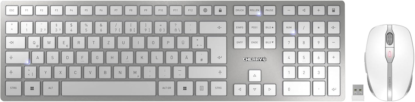 CHERRY DW 9100 SLIM Ensemble clavier et souris sans fil, argent, blanc 