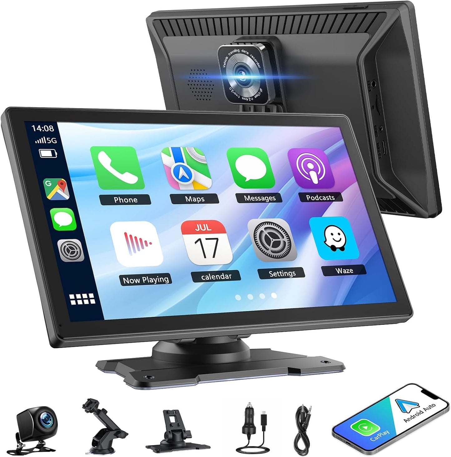 CGSGDK 9" Wireless Tragbarers CarPlay Display für Apple Carplay & Android Auto