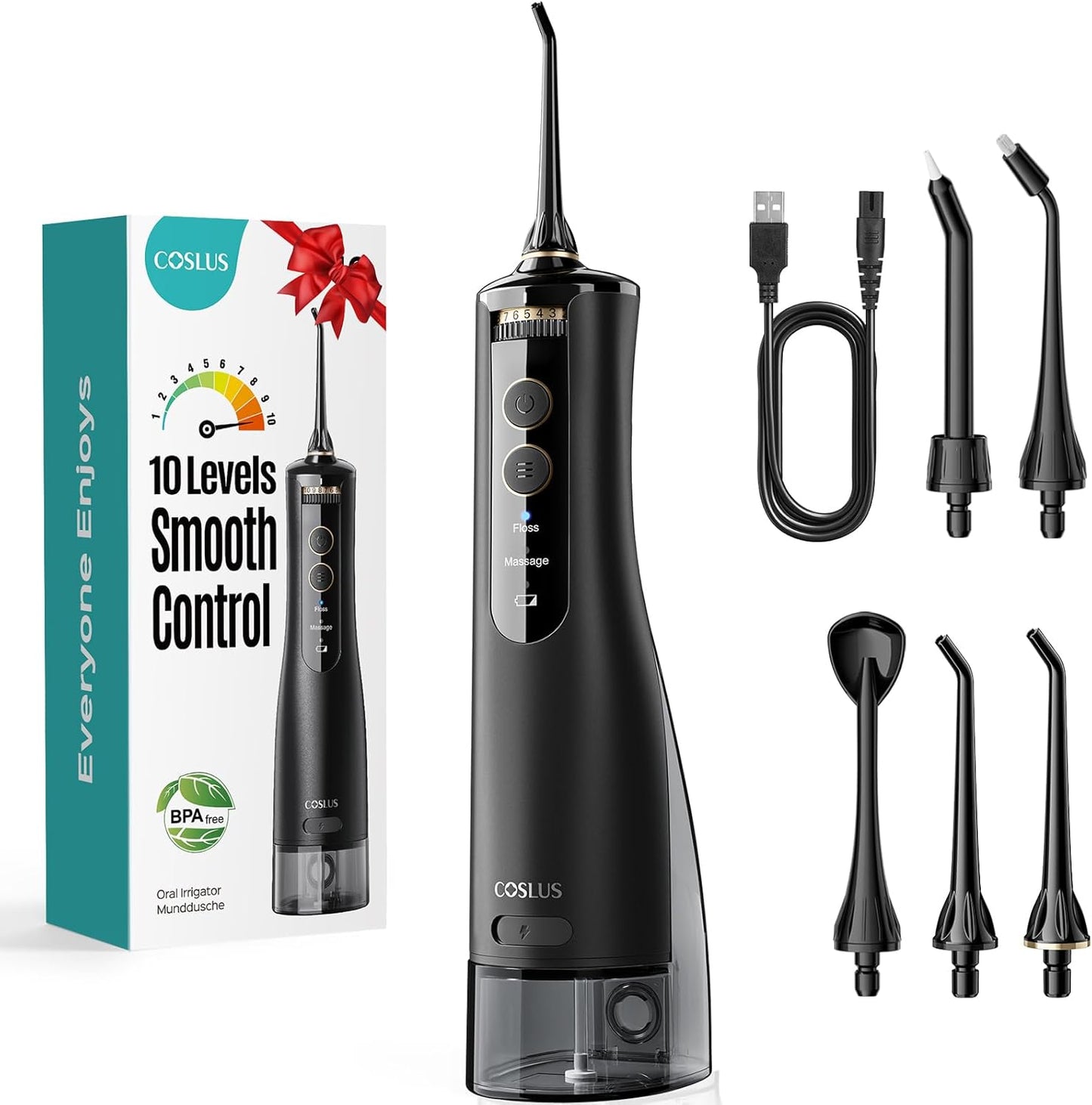COSLUS Munddusche Kabellos Zahnreiniger 300ml Zähne Flosser