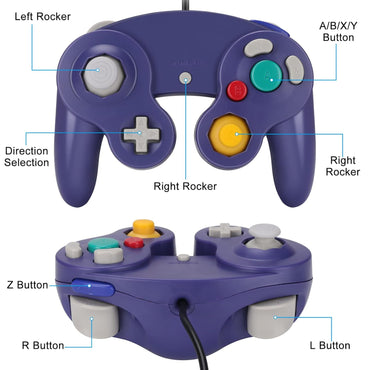 Yideng GameCube Controller 2er-Pack, Classic Wired Vibration Gamepad, Kompatibel Mit Wii U/Wii/PC/Switch, Lila-Blau