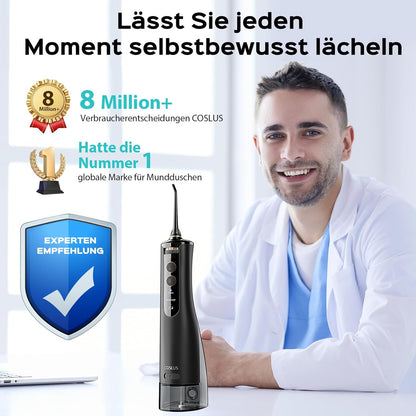 COSLUS Munddusche Kabellos Zahnreiniger 300ml Zähne Flosser