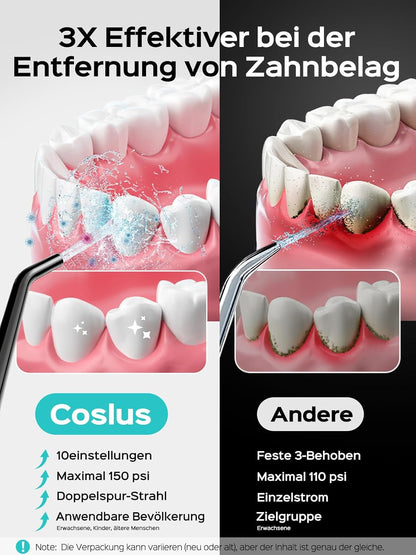 COSLUS Munddusche Kabellos Zahnreiniger 300ml Zähne Flosser