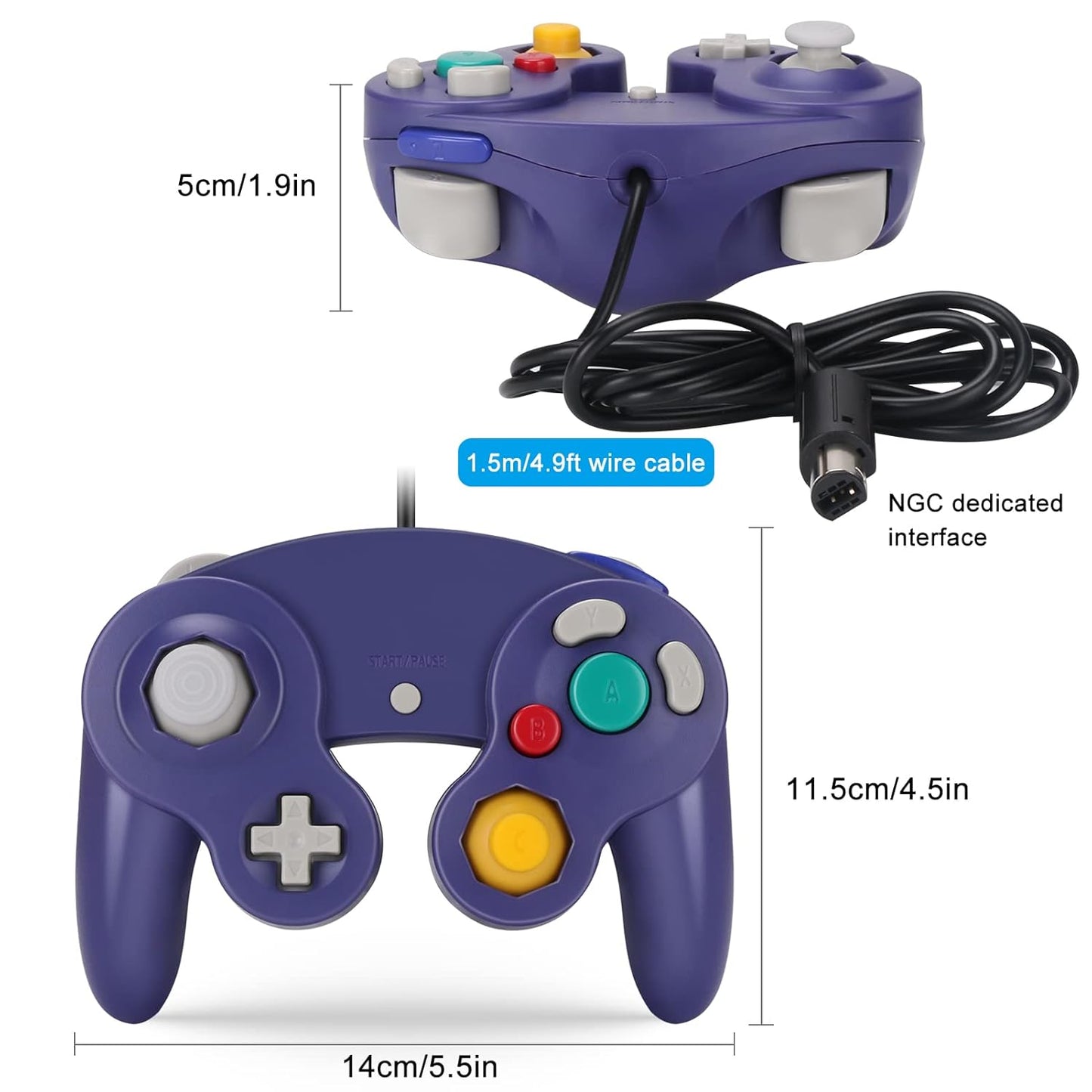 Yideng GameCube Controller 2er-Pack, Classic Wired Vibration Gamepad, Kompatibel Mit Wii U/Wii/PC/Switch, Lila-Blau