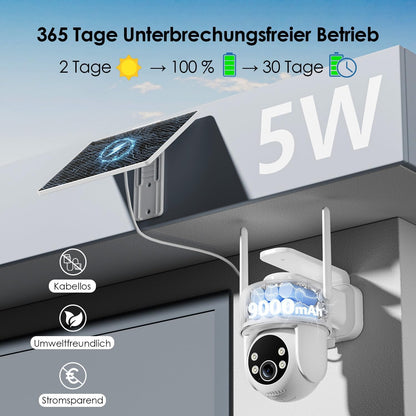 CZEview 2K Überwachungskamera Aussen Akku Solar, 360° PTZ ,Kabellos,2.4GHz