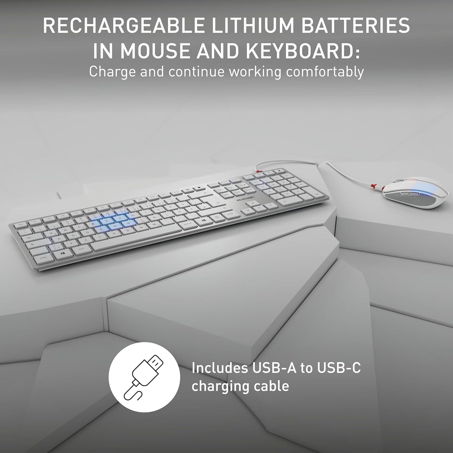 CHERRY DW 9100 SLIM Ensemble clavier et souris sans fil, argent, blanc 