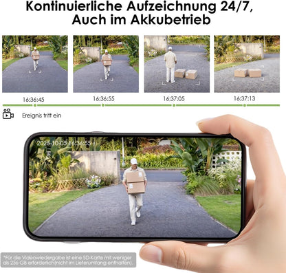 CZEview 2K Überwachungskamera Aussen Akku Solar, 360° PTZ ,Kabellos,2.4GHz