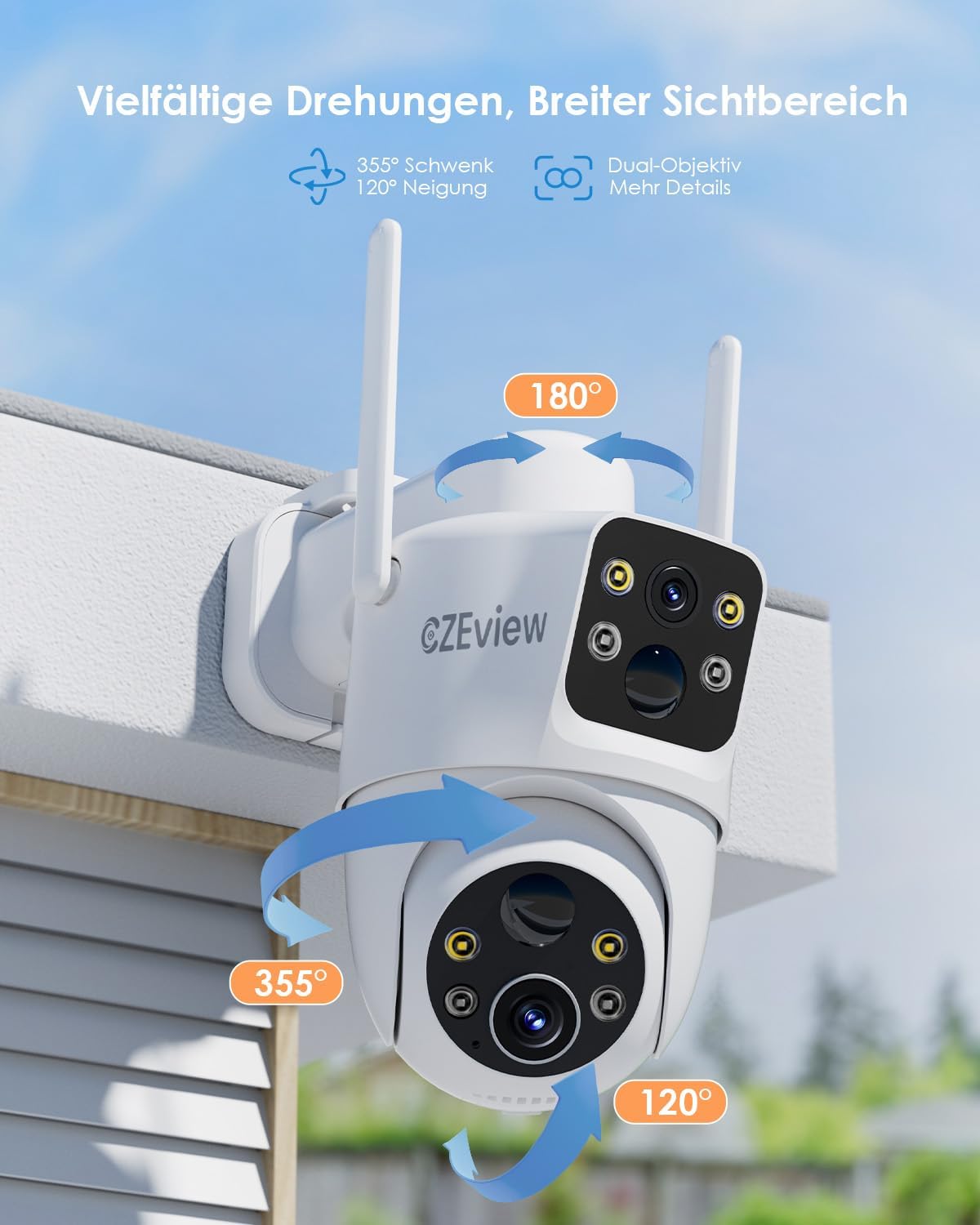 CZEview G6 Pro 4MP Überwachungskamera Aussen Solar, 2.4GHz  360° PTZ,Dual PIR