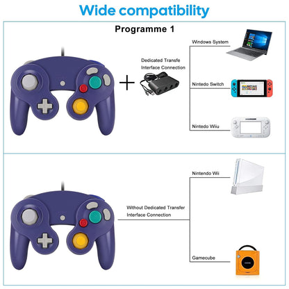 Yideng GameCube Controller 2er-Pack, Classic Wired Vibration Gamepad, Kompatibel Mit Wii U/Wii/PC/Switch, Lila-Blau