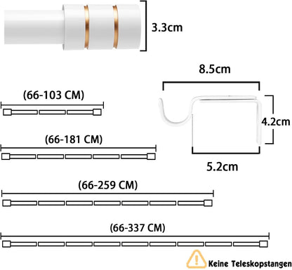 Poteaux de jardin disponibles avec pinces à embouts cylindriques 64-337 cm pour fenêtres d'habitation et de soins, blancs (2,5 cm de diamètre)