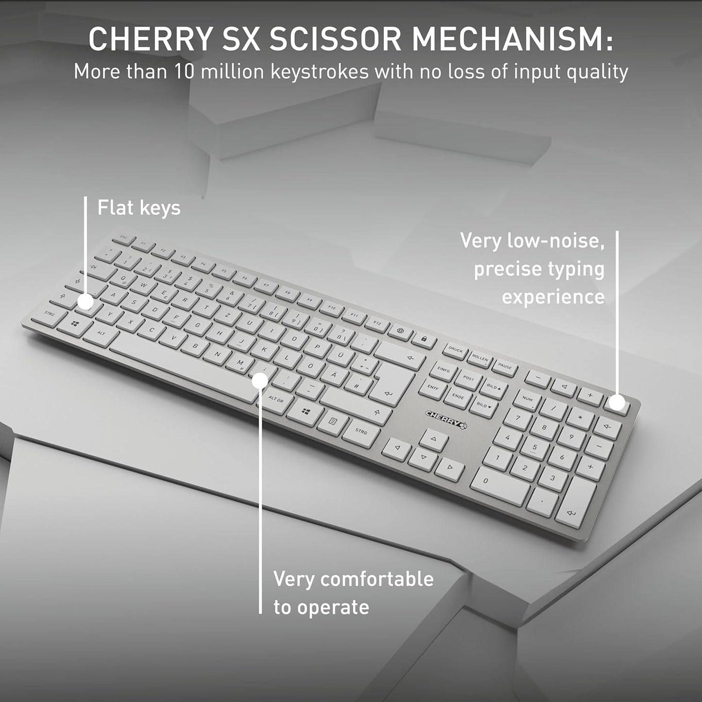CHERRY DW 9100 SLIM Ensemble clavier et souris sans fil, argent, blanc 