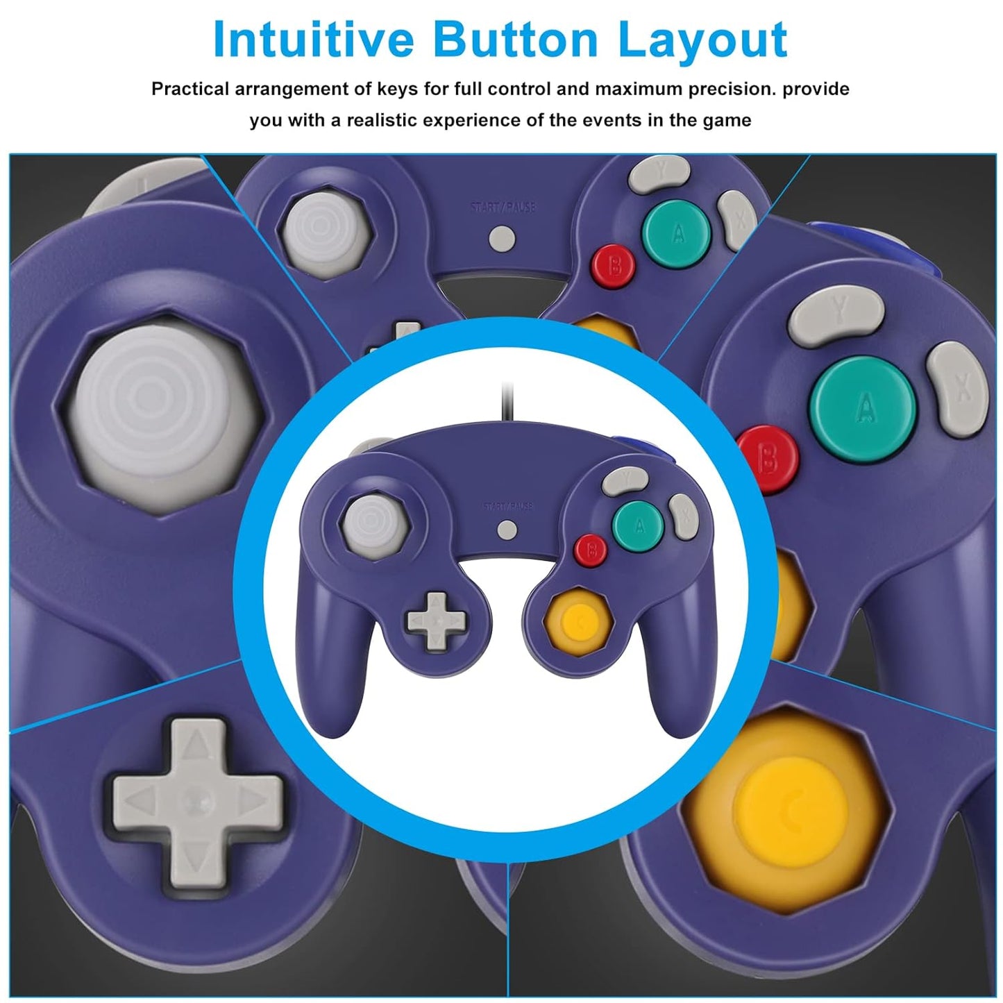 Yideng GameCube Controller 2er-Pack, Classic Wired Vibration Gamepad, Kompatibel Mit Wii U/Wii/PC/Switch, Lila-Blau