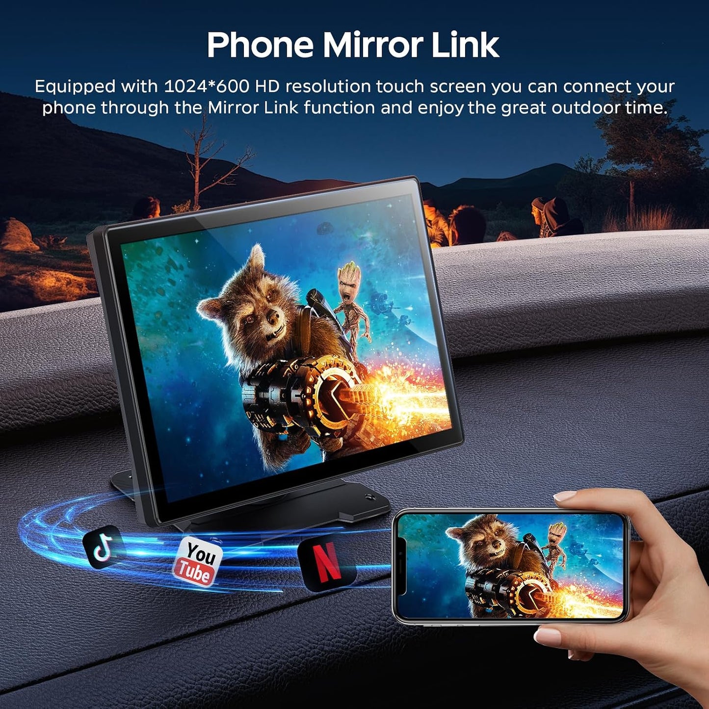 CGSGDK 9" Wireless Tragbarers CarPlay Display für Apple Carplay & Android Auto