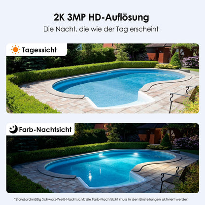 CZEview 2K Überwachungskamera Aussen Akku Solar, 360° PTZ ,Kabellos,2.4GHz