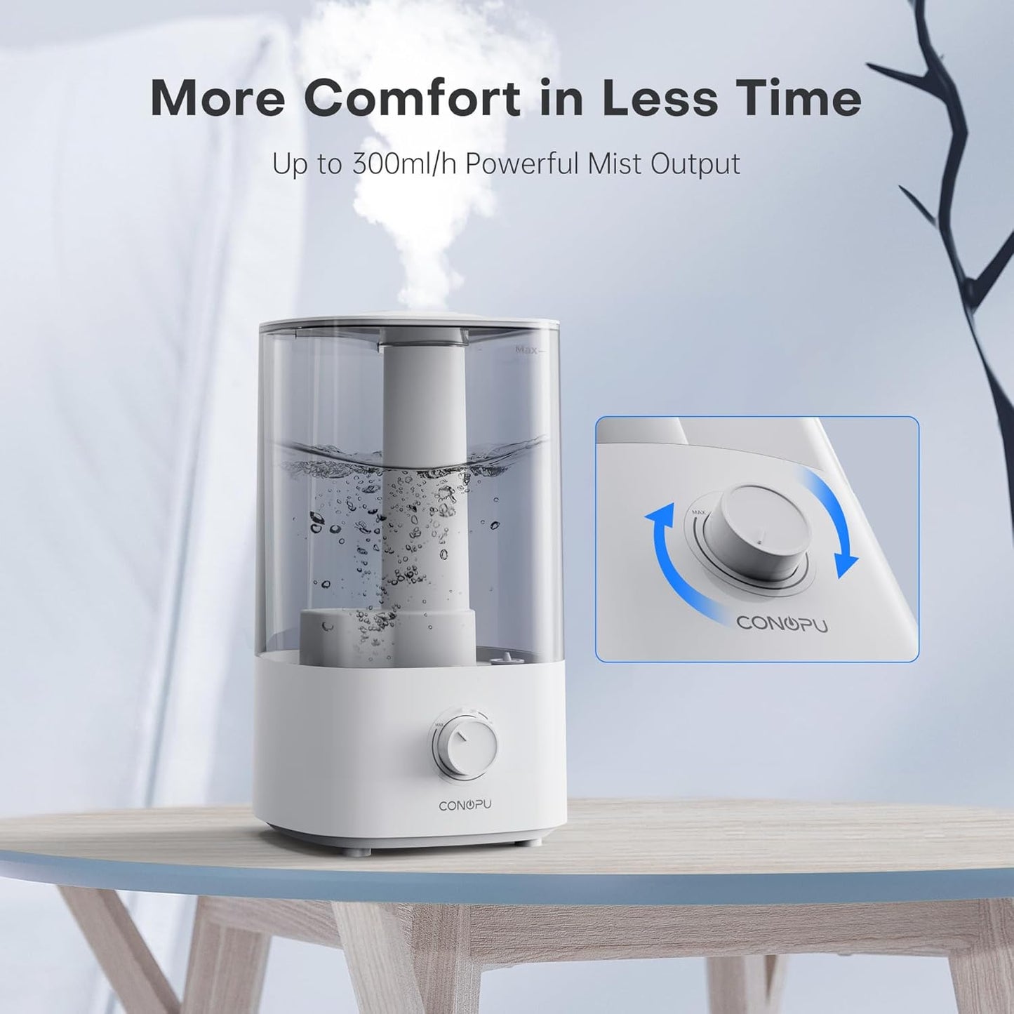 CONOPU Luftbefeuchter, 4L Luftbefeuchter Schlafzimmer für Große Räume 300ml/h, Weiß