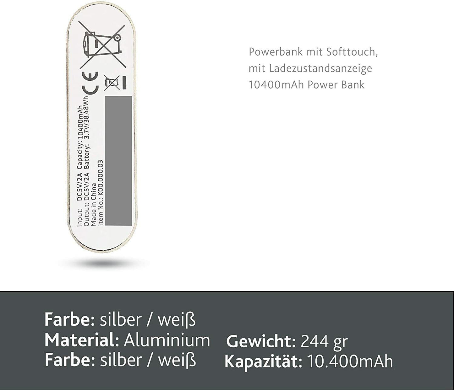 CallStar 10400 mAh CSMPB-10 Powerbank aus Metall