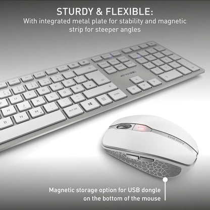 CHERRY DW 9100 SLIM Ensemble clavier et souris sans fil, argent, blanc 