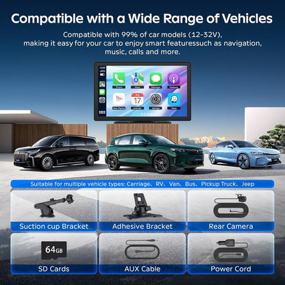 CGSGDK 9" Wireless Tragbarers CarPlay Display für Apple Carplay & Android Auto