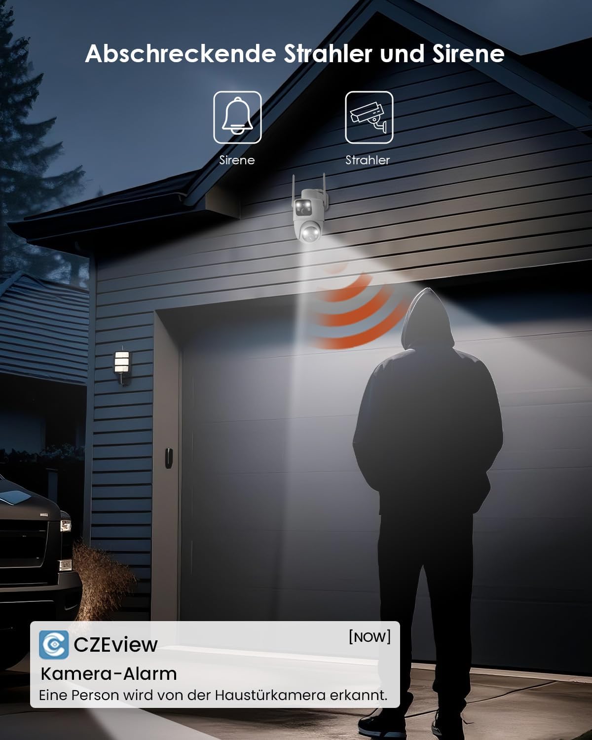 CZEview G6 Pro 4MP Überwachungskamera Aussen Solar, 2.4GHz  360° PTZ,Dual PIR