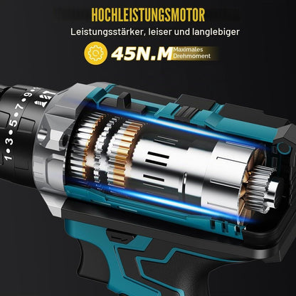 CONENTOOL 21V Akku Bohrschrauber, Schlagbohrschrauber mit 45Nm Drehmoment, 2× 2,0Ah Akkus
