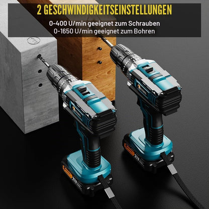 CONENTOOL 21V Akku Bohrschrauber, Schlagbohrschrauber mit 45Nm Drehmoment, 2× 2,0Ah Akkus