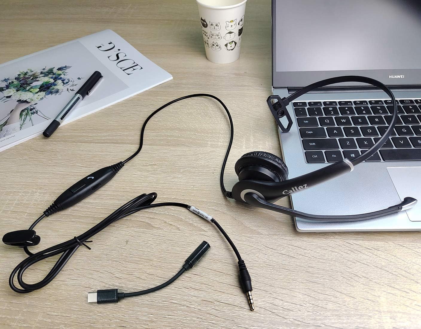 Callez Headset Handy mit 3,5mm Klinke Mikrofon Büro Kopfhörer Noise Cancelling