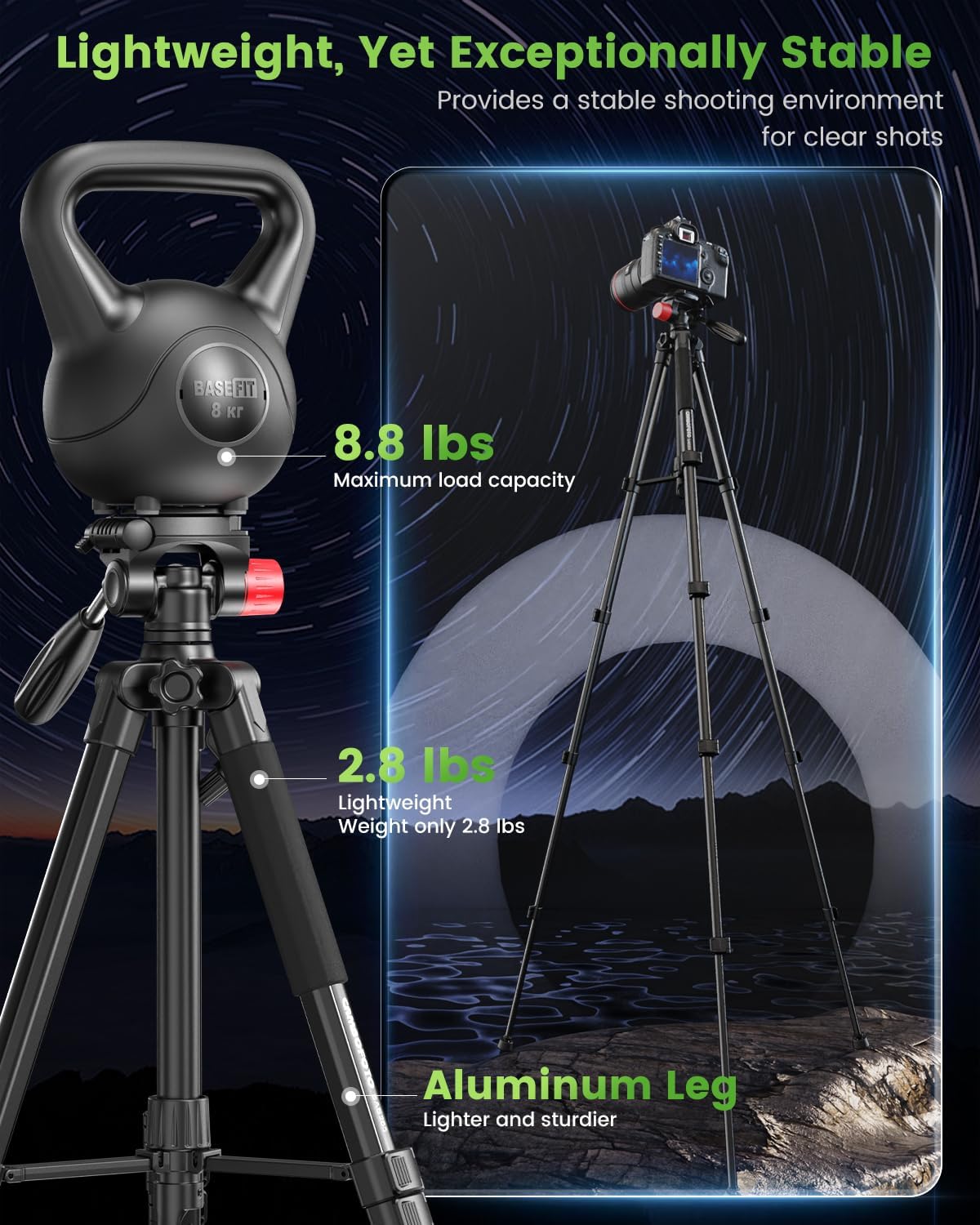 CAMBOFOTO 188 cm Kamerastativ,Stativ mit Reisetasche für spiegellose DSLR/Handy/Camcorder
