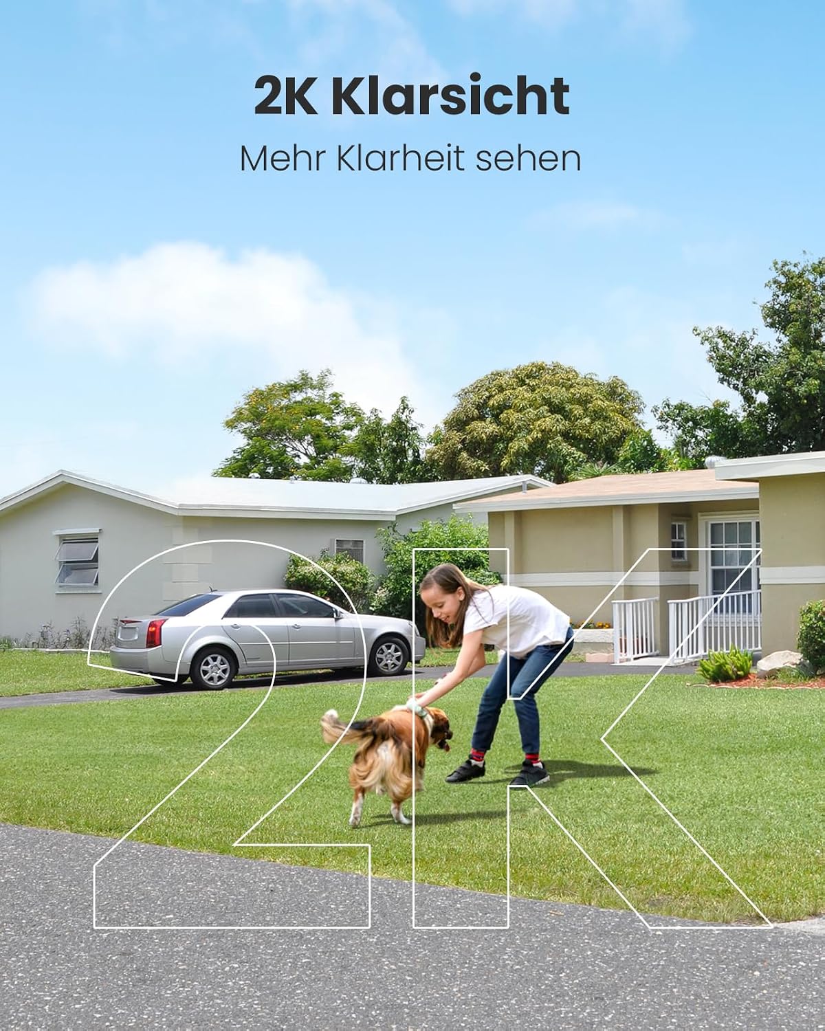 Camstro 2K Überwachungskamera  WLAN Kabellose Nachtsicht, 2-Wege Audio 2.4 GHz