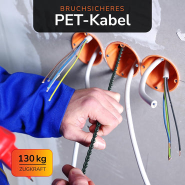 Capritool Kabeleinziehhilfe 30m Flexible Einziehfeder und Zugdraht inkl. 5 Adapter