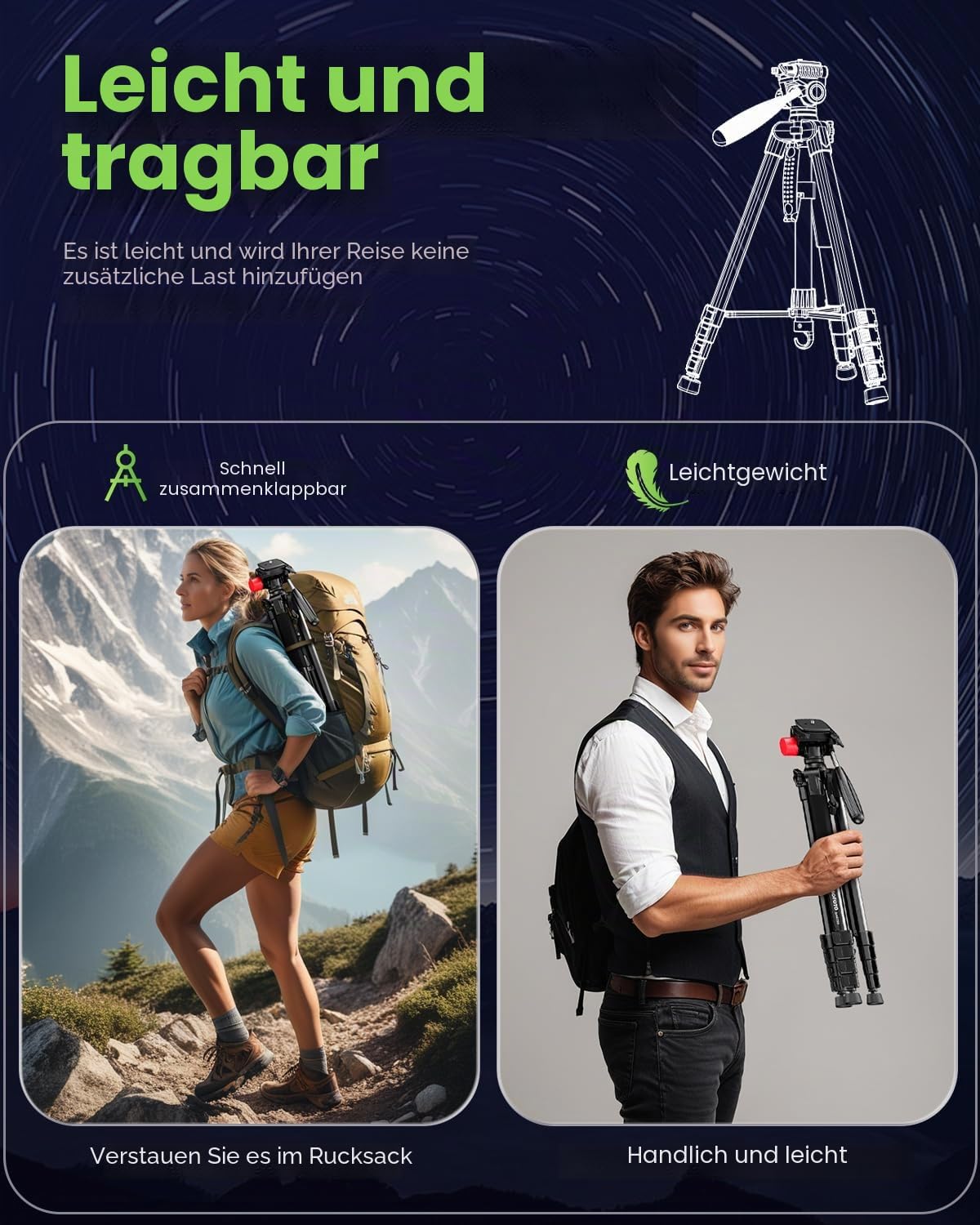 CAMBOFOTO 188 cm Kamerastativ,Stativ mit Reisetasche für spiegellose DSLR/Handy/Camcorder
