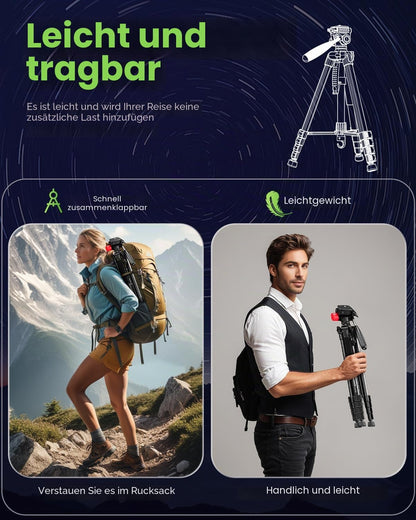 CAMBOFOTO 188 cm Kamerastativ,Stativ mit Reisetasche für spiegellose DSLR/Handy/Camcorder