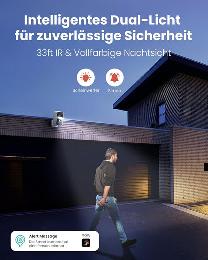 Camstro 2K Überwachungskamera  WLAN Kabellose Nachtsicht, 2-Wege Audio 2.4 GHz