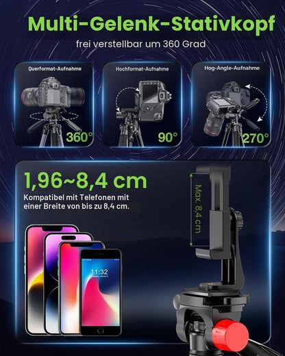 CAMBOFOTO 188 cm Kamerastativ,Stativ mit Reisetasche für spiegellose DSLR/Handy/Camcorder