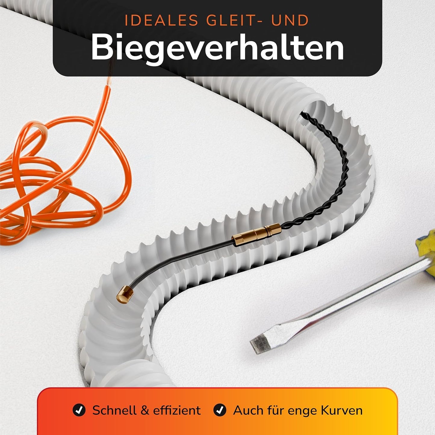 Capritool Kabeleinziehhilfe 30m Flexible Einziehfeder und Zugdraht inkl. 5 Adapter