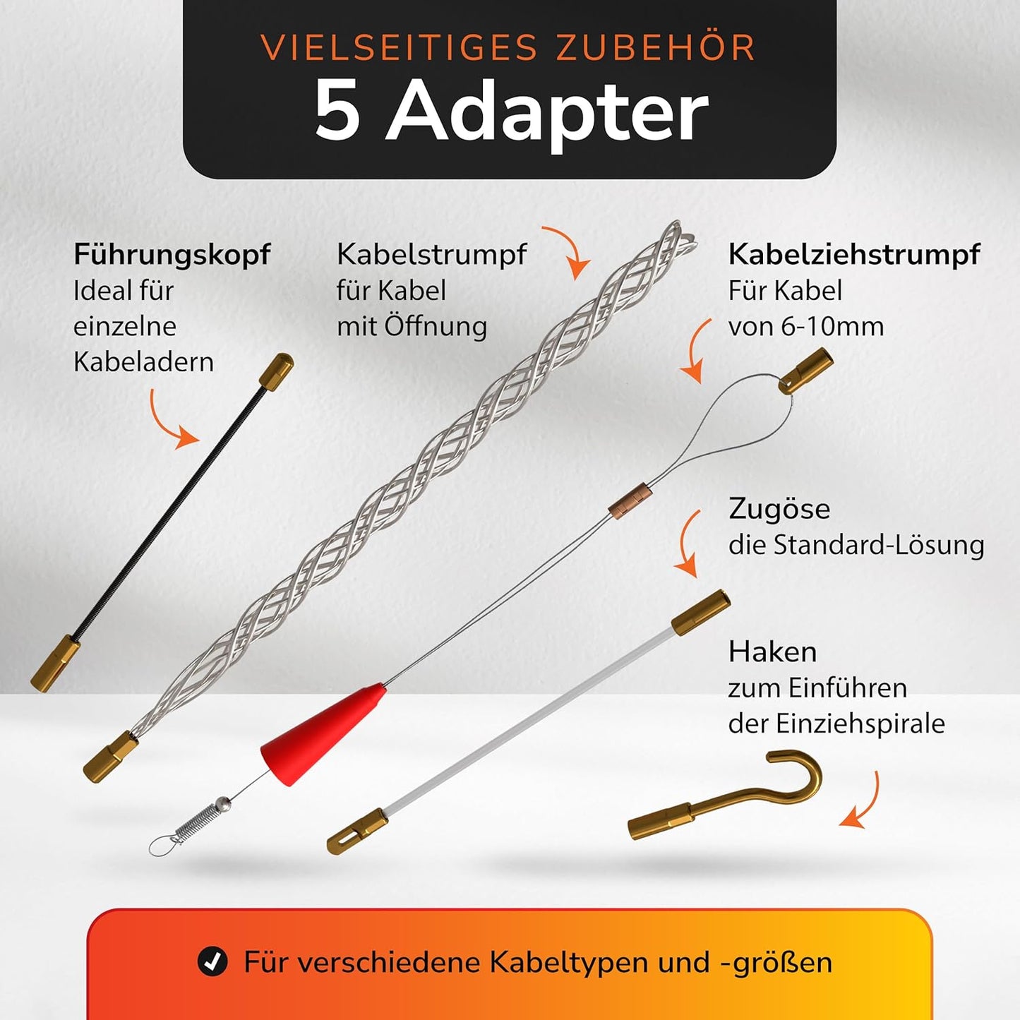 Capritool Kabeleinziehhilfe 30m Flexible Einziehfeder und Zugdraht inkl. 5 Adapter