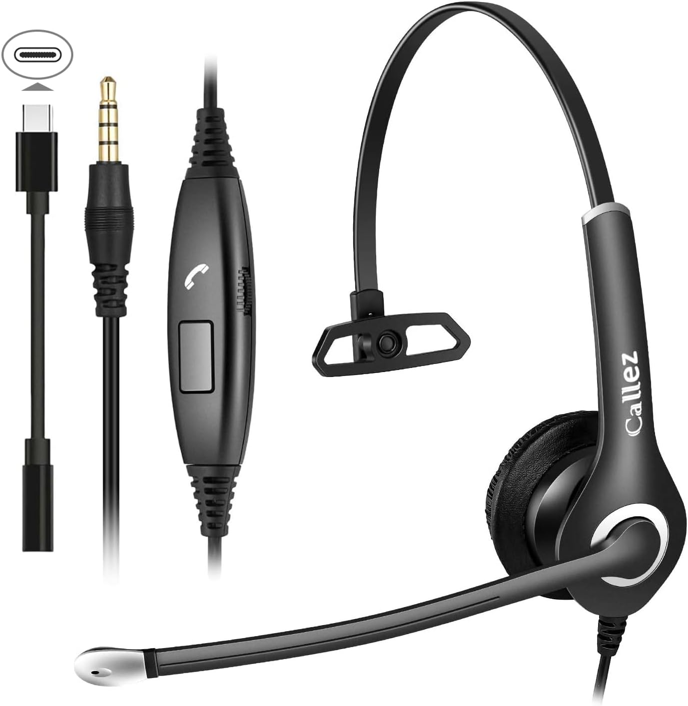 Callez Headset Handy mit 3,5mm Klinke Mikrofon Büro Kopfhörer Noise Cancelling