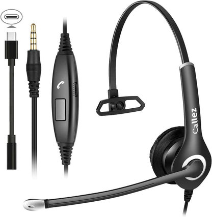 Callez Headset Handy mit 3,5mm Klinke Mikrofon Büro Kopfhörer Noise Cancelling