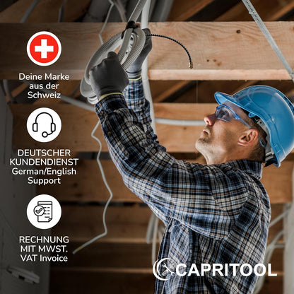 Capritool Kabeleinziehhilfe 30m Flexible Einziehfeder und Zugdraht inkl. 5 Adapter