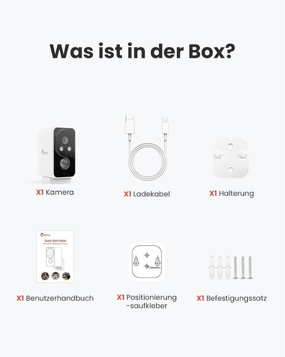 Camstro 2K Überwachungskamera  WLAN Kabellose Nachtsicht, 2-Wege Audio 2.4 GHz