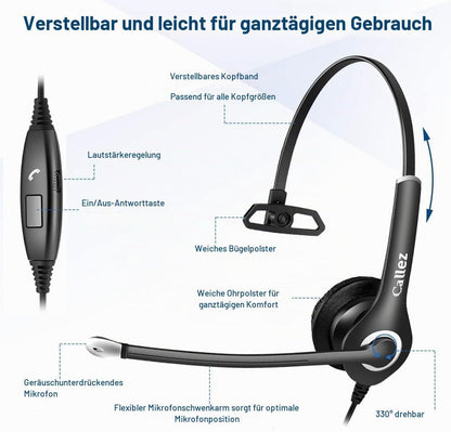 Callez Headset Handy mit 3,5mm Klinke Mikrofon Büro Kopfhörer Noise Cancelling