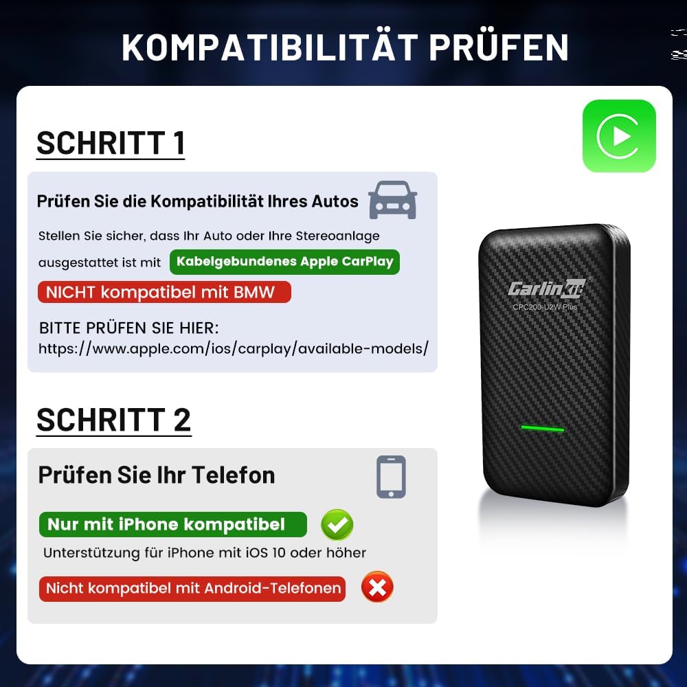 Carlinkit CPC200-U2W Plus 3.0 Wireless Adapter für Carplay / Autos