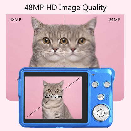 Digitalkamera 48 MP 2.7K Équipement photo Digitalkamera Kompaktkamera 16X Zoom numérique-Minikamera 2.7-Zoll-LCD-Bildschirmkamera (Bleu)