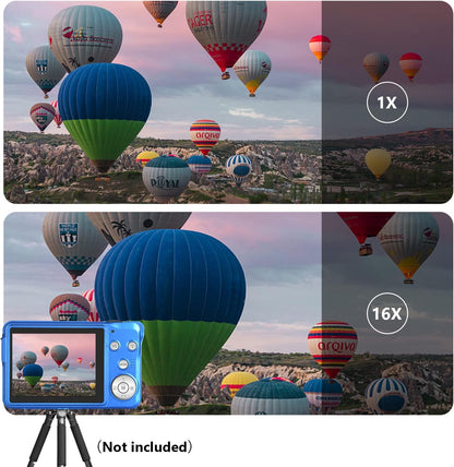 Digitalkamera 48 MP 2.7K Équipement photo Digitalkamera Kompaktkamera 16X Zoom numérique-Minikamera 2.7-Zoll-LCD-Bildschirmkamera (Bleu)