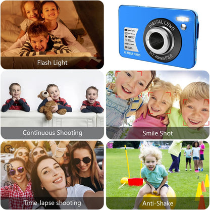 Digitalkamera 48 MP 2.7K Équipement photo Digitalkamera Kompaktkamera 16X Zoom numérique-Minikamera 2.7-Zoll-LCD-Bildschirmkamera (Bleu)