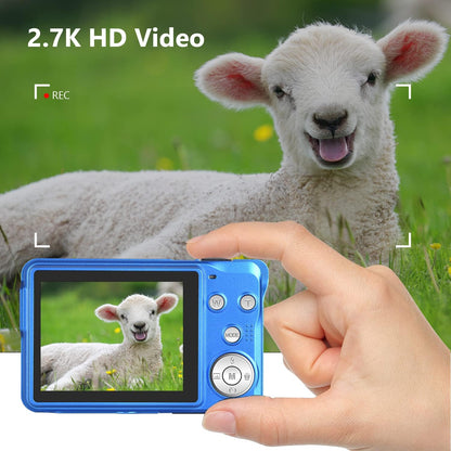 Digitalkamera 48 MP 2.7K Équipement photo Digitalkamera Kompaktkamera 16X Zoom numérique-Minikamera 2.7-Zoll-LCD-Bildschirmkamera (Bleu)