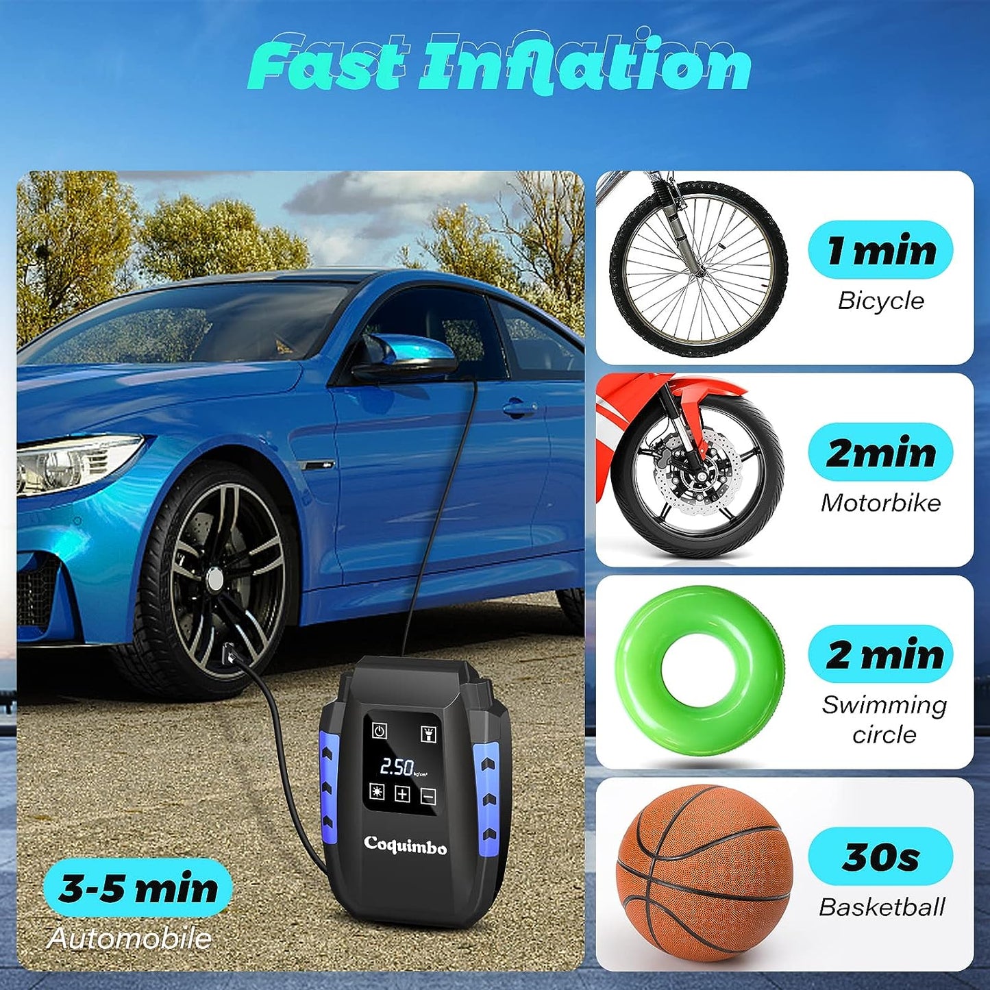 Luftpumpe für Autoreifen (bis zu 50 PSI)