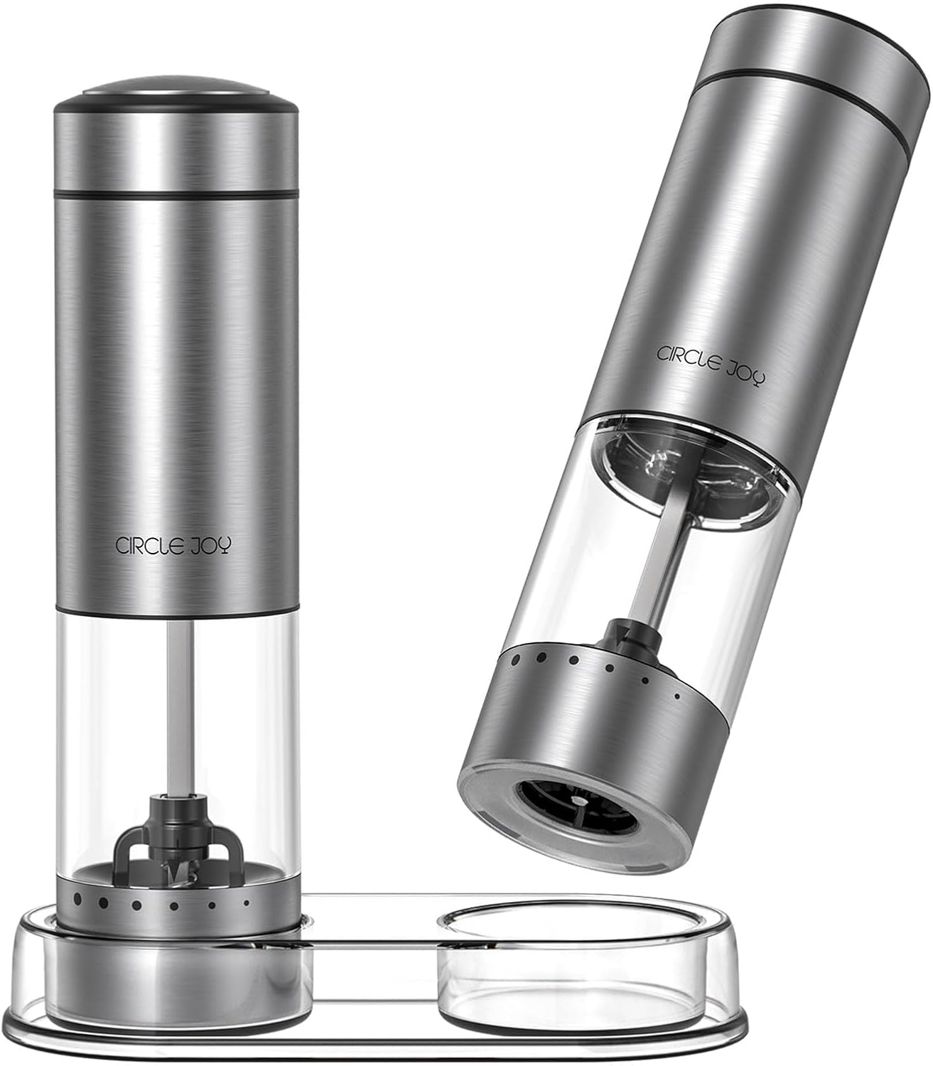 CIRCLE JOY Batteriebetriebenes Salz und Pfeffermühlen Set mit Sockel,LED-Licht