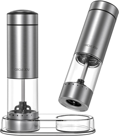 CIRCLE JOY Batteriebetriebenes Salz und Pfeffermühlen Set mit Sockel,LED-Licht