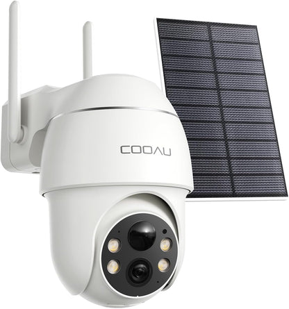 COOAU 4MP Überwachungskamera Aussen Solar 2.5K 360° Nachtsicht Weiß
