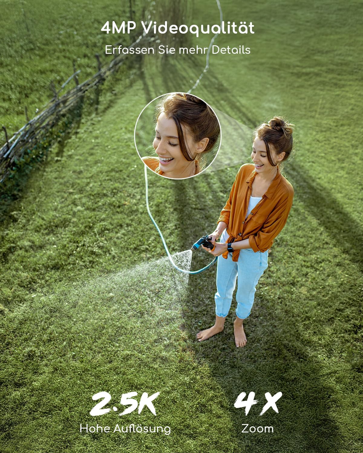 COOAU 4MP Überwachungskamera Aussen Solar 2.5K 360° Nachtsicht Weiß